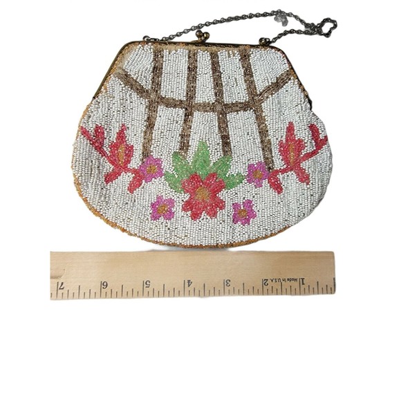 Vintage/Antique Micro Beaded Handbag With Chain Floral Rose Design - Picture 7 of 8